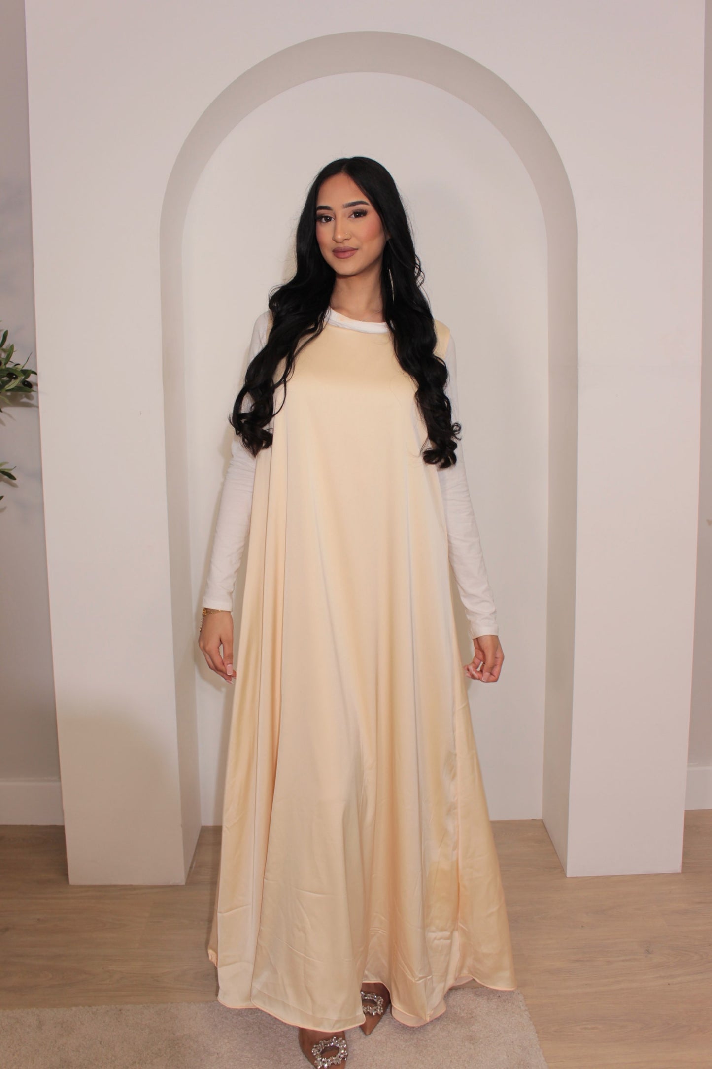 Nude satin/white matte Reversible Slip Dress (sleeveless) image 1
