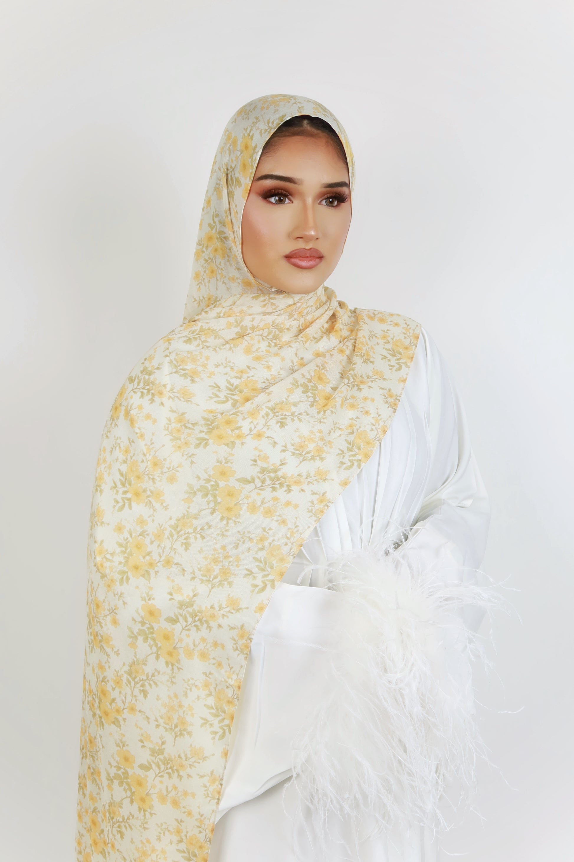 Golden Aura Floral Modal Hijab image 2